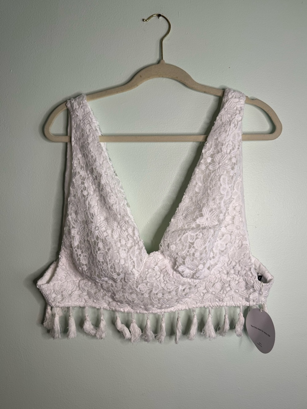 NWT White Lace Tassel Bralette (1X)